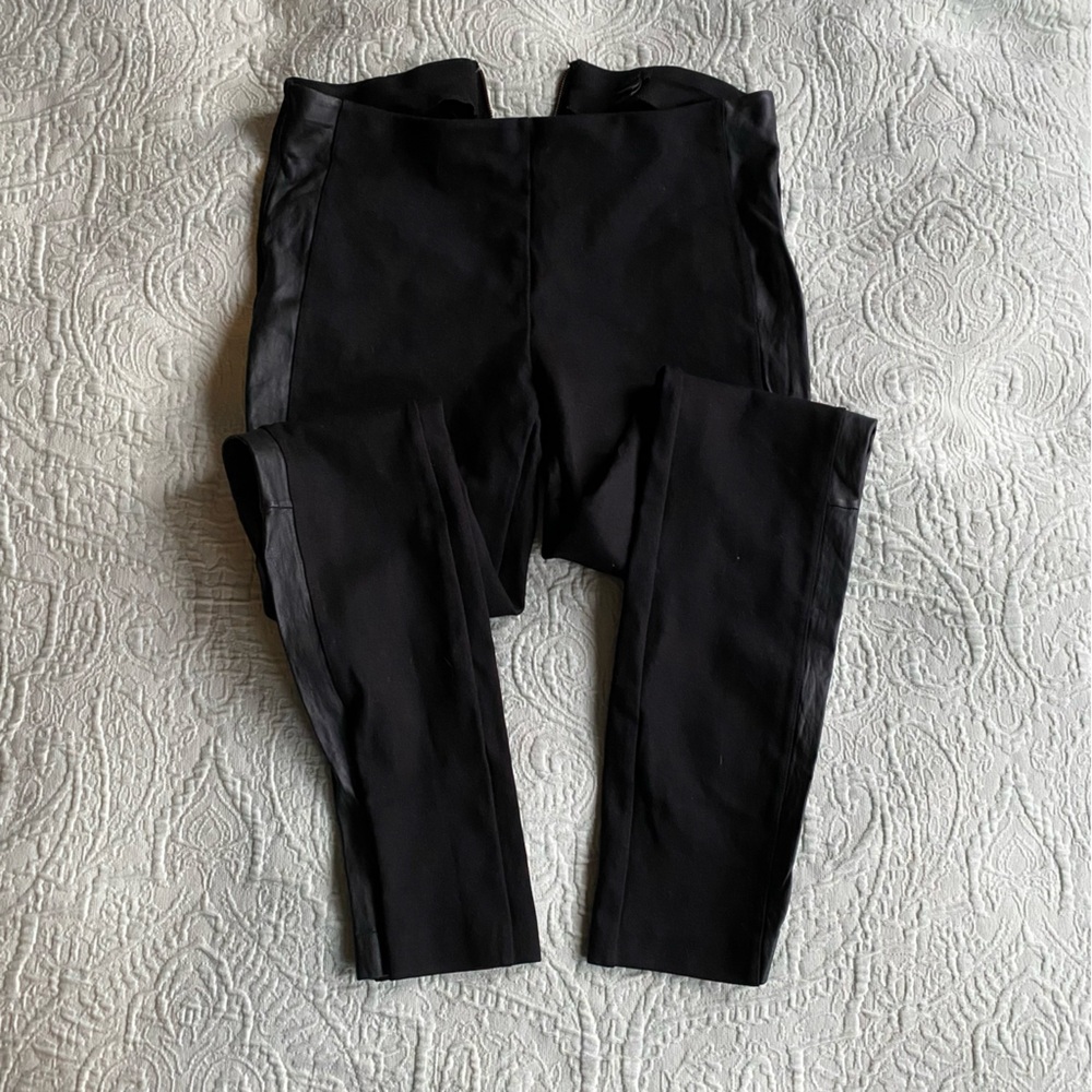 J.Crew Black casual pants with faux leather side stripe Leggings Sz 2